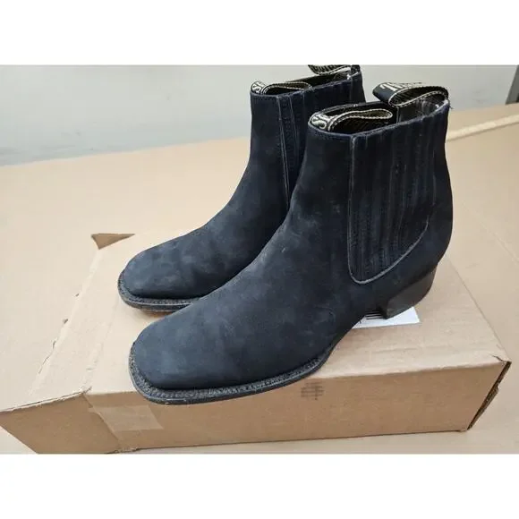 Semental Rancho Mens Black Western Chelsea Boots Leather Rodeo Square Toe 27.5 9